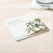 トロピッ素朴クパームツリーズビーチサンド結婚ズ スクエアペーパーコースター (アングル)