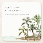 トロピッ素朴クパームツリーズビーチサンド結婚ズ スクエアペーパーコースター (正面)