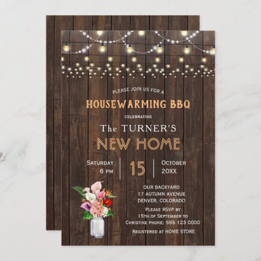 トロピッ素朴クフラワーズウッド引っ越し祝いパーティーBBQ 招待状 (正面/裏面)