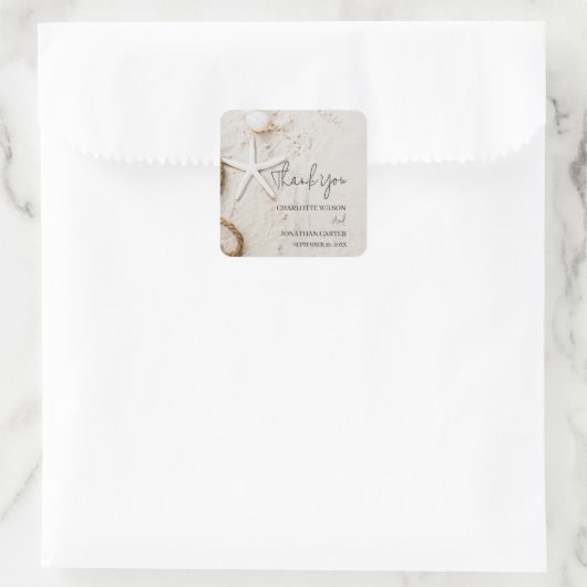 トロピッ素朴ク沿岸ビーチ結婚式ありがとう スクエアシール (バッグ)