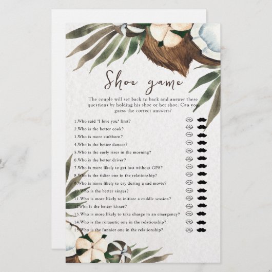 トロピッ結婚カルまたはカップルのシャワーシューゲーム (正面/裏面)