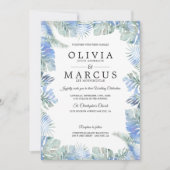 トロピッ結婚クの水の色葉の青緑 招待状 (正面)