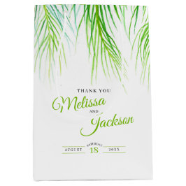 トロピッ結婚ク感謝していなヤシの緑と白 ミディアムペーパーバッグ