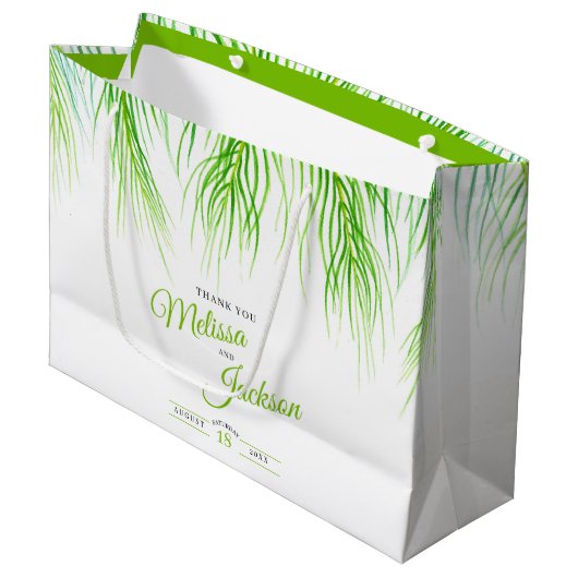 トロピッ結婚ク感謝していなヤシの緑と白 ラージペーパーバッグ (正面アングル)