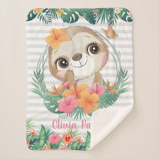 トロピッ縁どクハイビスカスフラワーズスロッスカスタム シェルパブランケット (正面)