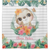 トロピッ縁どクハイビスカスフラワーズスロッスカスタム シャワーカーテン (正面)