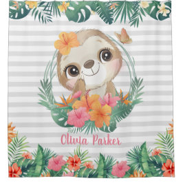 トロピッ縁どクハイビスカスフラワーズスロッスカスタム シャワーカーテン