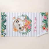 トロピッ縁どクハイビスカスフラワーズスロッスカスタム ビーチタオル (正面)