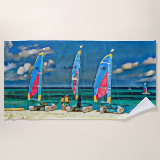 トロピッ航海のクホワイトサンドビーチ帆船 ビーチタオル (正面)