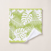 トロピッ葉クな緑の白いファンシートリム バスタオルセット (ウォッシュタオル)