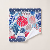 トロピッ葉クな赤と青のシェードファンシートリム バスタオルセット (ウォッシュタオル)