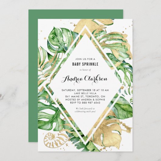 トロピッ葉クゴールドフォイルサマーベビー散布 招待状 (正面/裏面)