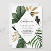 トロピッ葉クゴールドフォイルフレームブライダルランチョン 招待状 (正面)