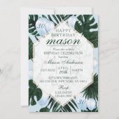 トロピッ葉クシーズマーブルブルー誕生日招待状 招待状 (正面)