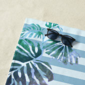 トロピッ葉クストライプの，ピンクフラミンゴ ビーチタオル (インサイチュ)