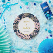 トロピッ葉クスモダン・ピンクの金ゴールド・ネ結婚ヴィーズ ペーパープレート (パーティー)