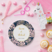 トロピッ葉クスモダン・ピンクの金ゴールド・ネ結婚ヴィーズ ペーパープレート (パーティー)