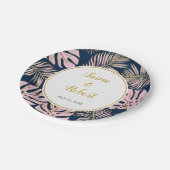 トロピッ葉クスモダン・ピンクの金ゴールド・ネ結婚ヴィーズ ペーパープレート (アングル)