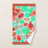 トロピッ葉クティール（緑がかった色）赤、緑、サンゴ、赤いトリム バスタオルセット (ハンドタオル)