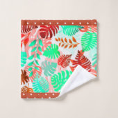 トロピッ葉クティール（緑がかった色）赤、緑、サンゴ、赤いトリム バスタオルセット (ウォッシュタオル)
