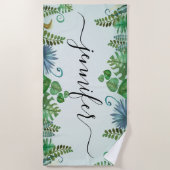 トロピッ葉クナパーソナライズされたム ビーチタオル (正面)