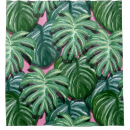 トロピッ葉クパターン – 緑の葉 シャワーカーテン