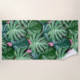 トロピッ葉クパターン – 緑の葉 ビーチタオル