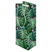 トロピッ葉クパターン – 緑の葉 ワインギフトバッグ (裏面アングル)