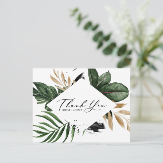 トロピッ葉クフェイク・ゴールド・フォイル・フレームありがとう ポストカード (スタンド正面)