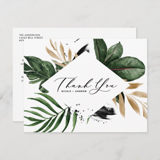 トロピッ葉クフェイク・ゴールド・フォイル・フレームありがとう ポストカード (正面/裏面)