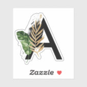 トロピッ葉クフェイク・ゴールド・フォイル・レターAモノグラム シール (シート)