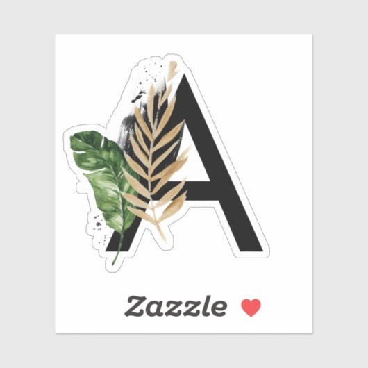 トロピッ葉クフェイク・ゴールド・フォイル・レターAモノグラム シール (シート)