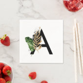 トロピッ葉クフェイク・ゴールド・フォイル・レターAモノグラム スタンダードカクテルナプキン (インサイチュ)