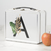 トロピッ葉クフェイク・ゴールド・フォイル・レターAモノグラム メタルランチボックス (インサイチュ)