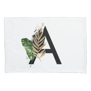 トロピッ葉クフェイク・ゴールド・フォイル・レターAモノグラム 枕カバー