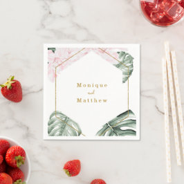 トロピッ葉クフローラ金ゴールド幾何結婚性 スタンダードカクテルナプキン