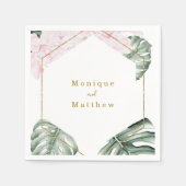 トロピッ葉クフローラ金ゴールド幾何結婚性 スタンダードカクテルナプキン (正面)