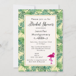 トロピッ葉クブライダルシャワーとピンクフラミンゴ 招待状