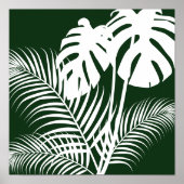 トロピッ葉クプリント1ホワイトオンダークグリーンアート ポスター (正面)