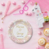 トロピッ葉クモダンピンク、金ゴールド結婚ズ ペーパープレート (パーティー)