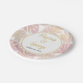 トロピッ葉クモダンピンク、金ゴールド結婚ズ ペーパープレート (アングル)
