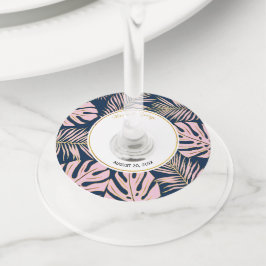 トロピッ葉クモダンルピンク、ネイビーブルー結婚ズ ワイングラスタグ