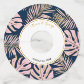 トロピッ葉クモダンルピンク、ネイビーブルー結婚ズ ワイングラスタグ (正面)