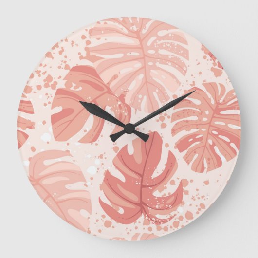 トロピッ葉クヴィンテージ：手描きパターン。 ラージ壁時計 (正面)