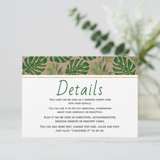 トロピッ葉ク紙の挿入結婚カード エンクロージャーカード (スタンド正面)