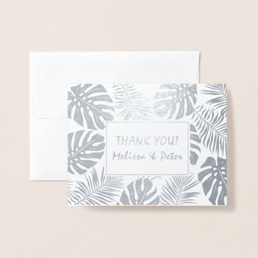 トロピッ葉ク結婚の写真シルバー 箔カード (封筒付き正面)