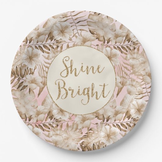 トロピッ葉ク赤面金ゴールドグリッターシャイン ペーパープレート (正面)