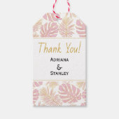 トロピッ葉ク金ゴールドとピンク結婚の感謝 ギフトタグ (正面)
