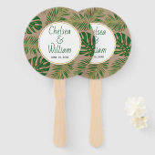 トロピッ葉ク金ゴールドの素結婚気な手扇 ハンドファン (正面&裏面)