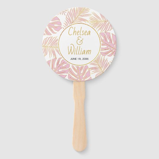 トロピッ葉ク金ゴールドの結婚丸いハンドファン ハンドファン (裏面)